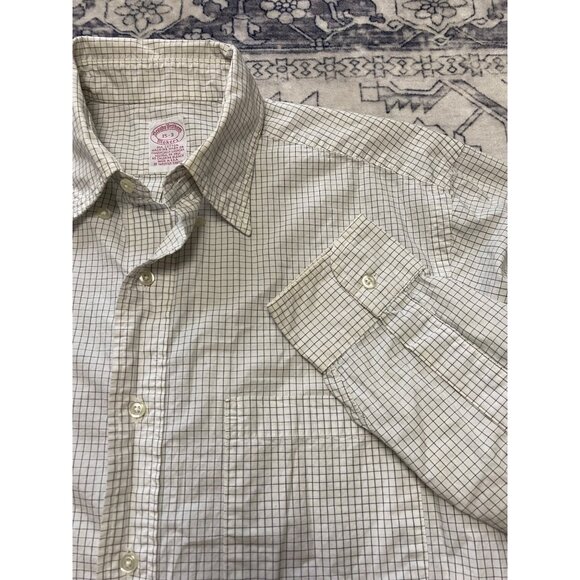Brooks Brothers Mens White Black Checkered Button-Down Shirt 15-3 Small Cotton - Picture 3 of 5